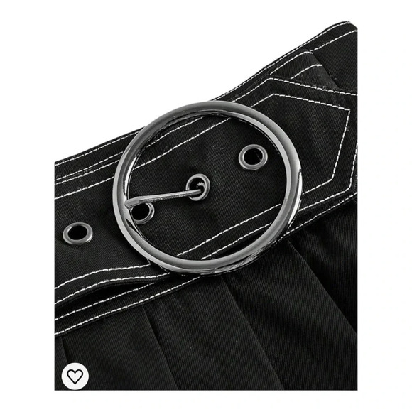 Women's‎ Y2K Buckle Belted Low Waist Pleated Short Skirt - Picture 6 of 9